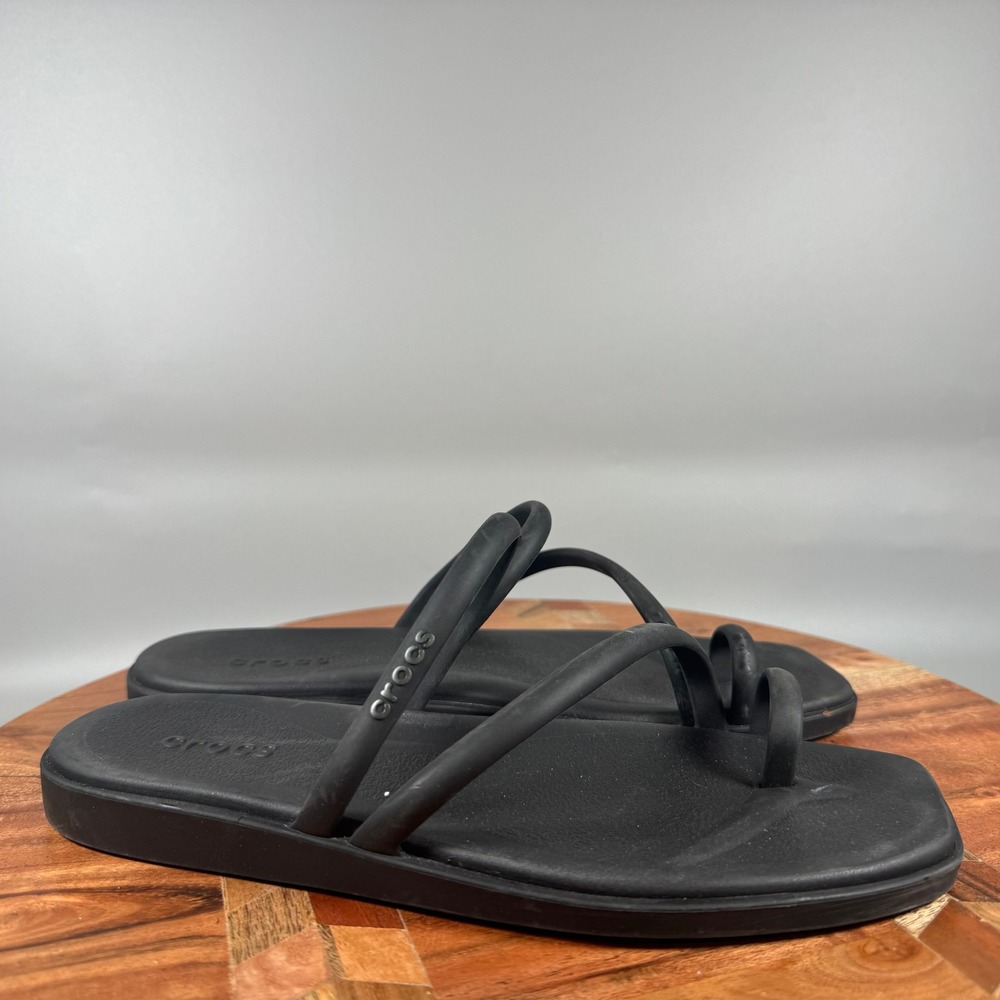 Crocs Tulum Toe Post Sandal Women 6 Black Strappy Square Toe Slip On 206108